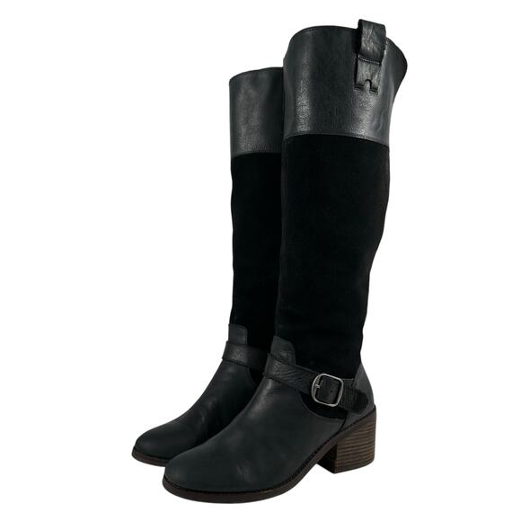 Lucky Brand Kailan Tall Leather Suede Riding Boots Womens 9.5M Heeled - Picture 1 of 13